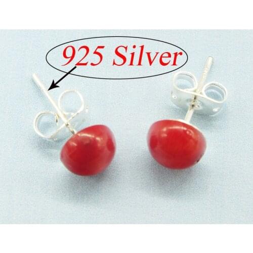 2019-## 6MM Large Red Coral Earrings, , Red Coral Studs, Coral Earrings