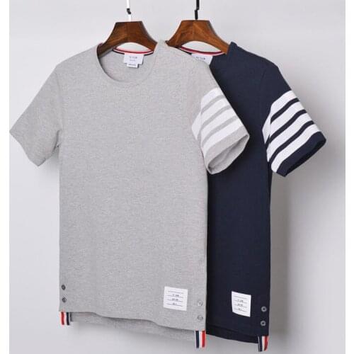 2021 Fashion Brand TB THOM T-Shirt Men Women Short Sleeve Casual Clothing Solid Striped Summer O-neck Cotton Shirts