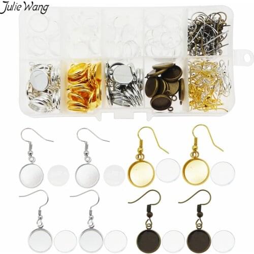 240pcs/pack Metal Round Bezel Cup Earring with Glass Cameo Hooks Wire cork base Earring DIY Accessory Eardrop Making Findings