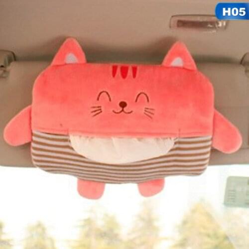Car Tissue Box Cover Portable Hanging Paper Box Napkin Case Holder Sun Visor Clip Cartoon Animal Plush Auto Interior Accessories