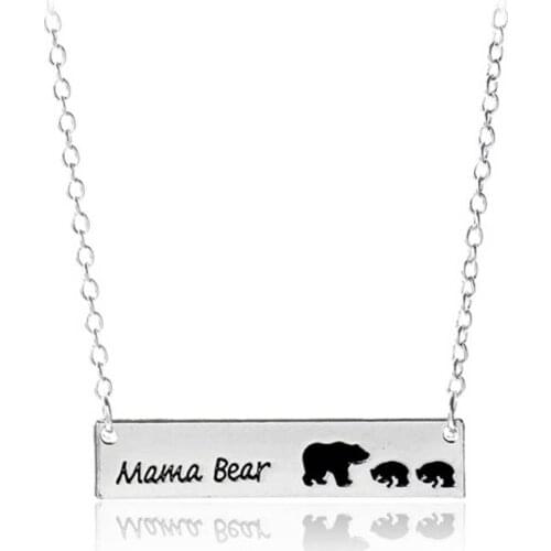 Bespmosp 24PC/Lot Trendy MAMA Bear Pendant Necklace Mother And Her Children Family Women Chain Jewelry Gifts For Mother Love Mom