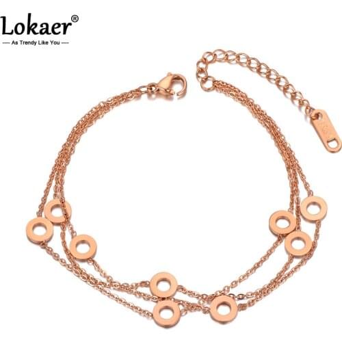 Lokaer Titanium Stainless Steel Circle Charm Bracelets For Women Girl Three Layer Boho Style Chain Praty Bracelet Jewelry B20075