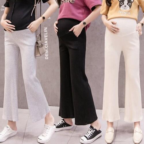 Pregnant women spring summer thin cotton wide leg pants loose casual maternity abdomen trousers high waist pregnancy belly pants