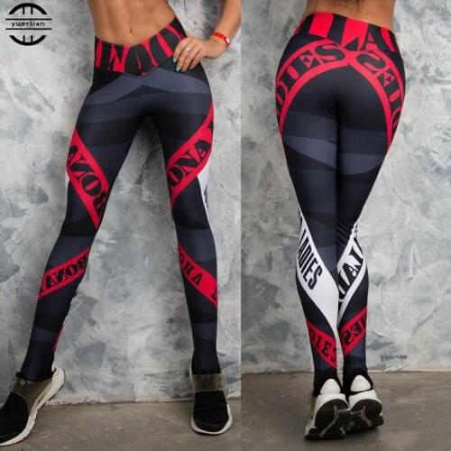 2019 Women Printed Yoga Pants Sportswear Push Up Workout Fitness Clothing Running Gym Sport Leggings Compression Tight Trouser
