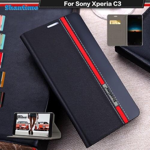 PU Leather Book Case For Sony Xperia C3 Wallet Flip Case For Sony Xperia C3 D2533 D2502 S55T S55U Silicon Soft Back Cover