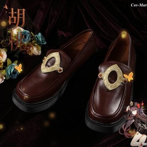 The High Quality Goods Hot Game Genshin Impact Hu Tao Cosplay Universal Brown Combat Shoes Unisex Role Play Used 36-39 Size