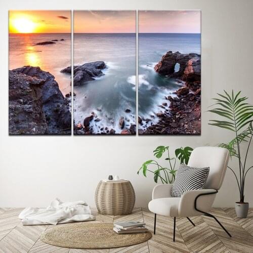 Canvas Painting Sea in New York with sunset 3 Pieces Wall Art Painting Modular Wallpapers Poster Print living room Home Decor