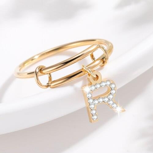 Customized Initial Letter Ring Metal Adjustable Opening Ring Alphabet Creative Finger Ice Out Bing Rings For Women Jewelry Gift