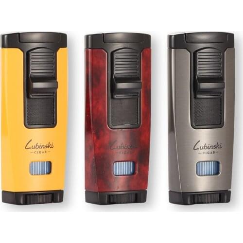 LUBINSKI Cigar Gadget Retro 1 Torch Lighter Butane Jet Flame Gas Briquet Windproof Cigarette Cigar Lighters W Case Box Packaging