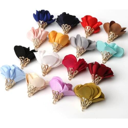 17 Colors Fashion Cloth Art Flower Tassel Pendant Buckle Receptacle Gold Color Bell For Earring DIY Jewelry Findings Making