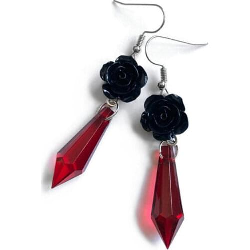 Fashion Black Rose Crystal Earrings Vintage Victorian Style, Gothic Witch Jewelry Valentines Day Wedding Bridesmaid Gift