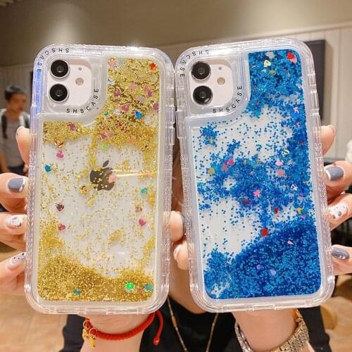 Fashion Bling Glitter Liquid Silicone Case For iPhone 13 12 11 Pro Max Mini XR XS Max 7 8 Plus SE Dynamic Quicksand Clear Cover