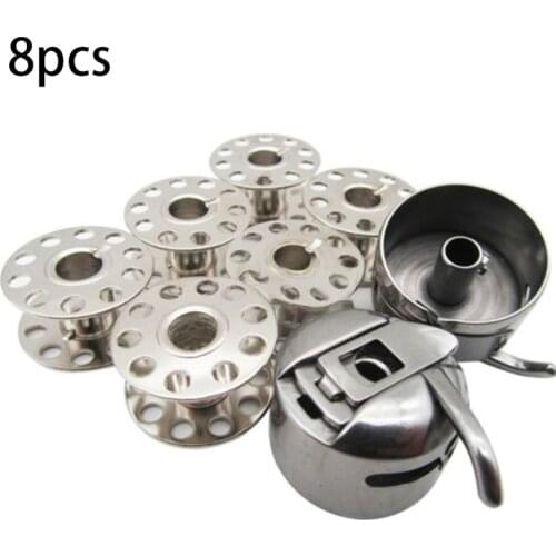 2pcs Bobbin Cases +6pcs Bobbins Set Sewing Machine Metal Accessories For Brother JCPenney Kenmore Montgomery Ward Pfaff Necchi