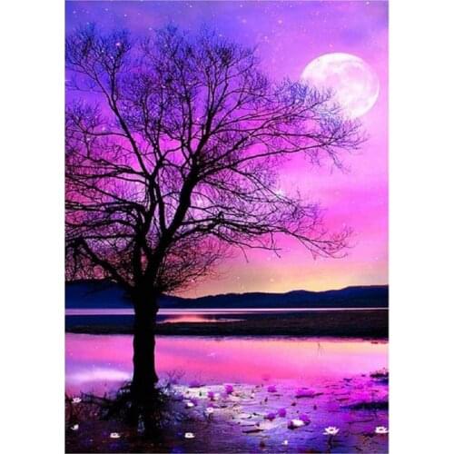 BMBY-5D DIY Diamond Painting Kit, Full Drill Arts Craft Canvas Supply for Home Wall Decor Adults and Kids-Purple Tree