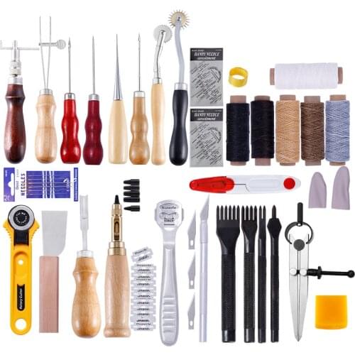 Leather Craft Tools Kit Hand Sewing Stitching Punch Carving Work Saddle Leathercraft Accessories