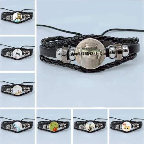 New naughty cat fish glass bracelet cute cat fish multilayer woven leather bracelet cute men and women bracelet jewelry