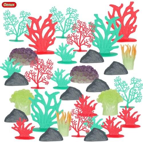 Oenux 32pcs/set Simulation Sea Life Coral Jellyfish Seaweed Animals Model Scenes Action Figures Education Miniature Kids Toy