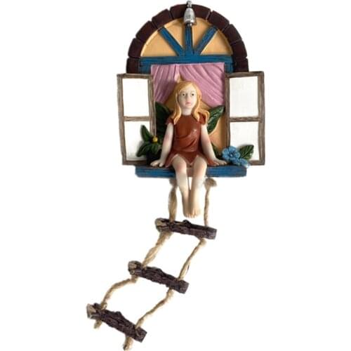 Window Fairy Statue Tree Ornament Pendant Outdoor Garden Cute Cartoon Sculpture