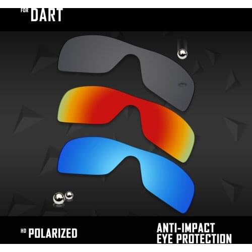 OOWLIT 3 Pieces Polarized Sunglasses Replacement Lenses for Oakley Dart-Black & Fire Red & Ice Blue