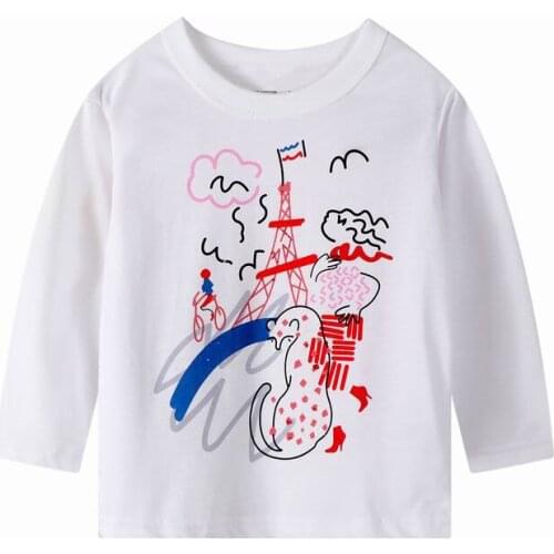 2-7 Years Children Kids Animals Tops New Spring Baby Boy Girls Long Sleeve Tower T Shirt Cotton Children Shirts Clothes