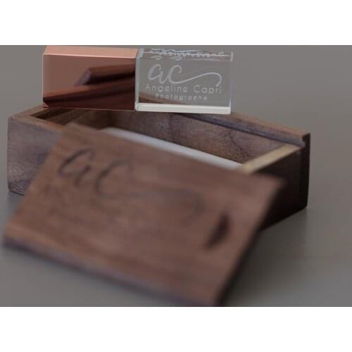 Professional photographer dedicated fashion crystal high-speed flash drive USB3.0 and customized walnut fragrance box