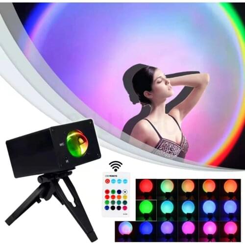 LED Night Light USB Rainbow Sunset Projector Atmosphere Lamp 16 Coloful Lamp for Bedroom Cafe Home Background Wall Decoration