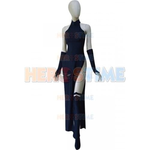 Raven Female Superhero Cosplay Costume Navy Blue Spandex Halloween Zentai Catsuit for Woman Cosplay Dress without belt