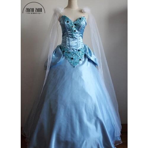 Top Quality Cinderella Cosplay Costume Fashion Style With Crystal For Adult Womens Dress Halloween Costumes