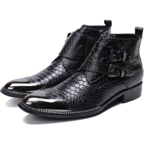 Zapatos de hombre black snake skin genuine leather steel toe ankle mens boots safety shoes zipper flats chelsea boots men
