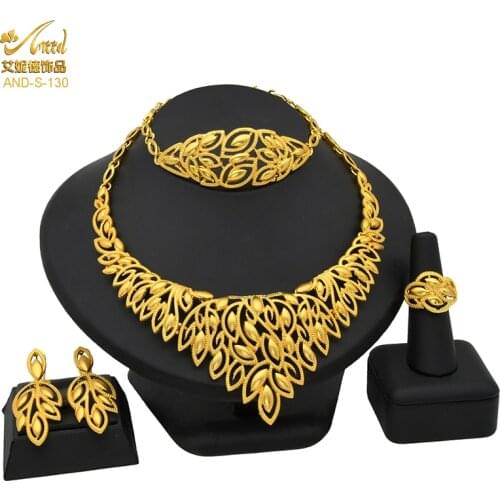 Nigeria Necklace Sets Bridal 24k Gold Color Jewellery Wedding Dubai Hawaiian Pakistani Saudi Gift Womens Big Earrings Bracelet
