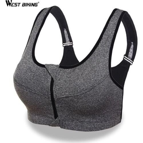 WEST BIKING Cycling Women Sport Bra Running Front Zipper Moverment Bra Yoga Padded Fitness Tops Tank Workout Sport Bra 3 Sizes