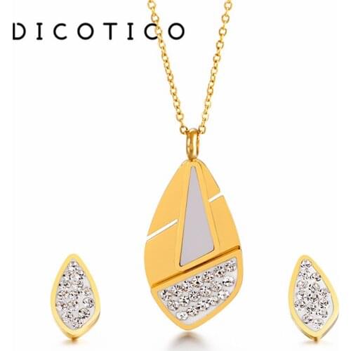 Triangle Jewelry Set For Women Shell Zircon Stainless Steel Chain Pendant Necklaces Earrings Sets Accessory Women Choker 2021