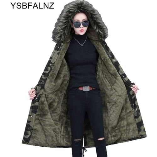 Womens 2021 Winter Camouflage Cotton Coat Female Mid-Length Zipper Pocket Plus Velvet Thick Camouflage Hooded Parkas Mujer Tops