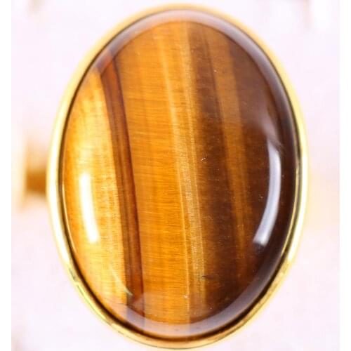 1Pcs Jewelry Gift Adjustable Ring For Women Men Natural Stone Oval Bead Golden Tiger Eye Finger Ring Z301