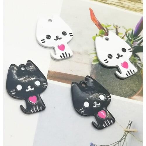 10pcs Cute Drop Oil Cats Alloy Charms Pendants Love Cats Metal Enamel Pendants Floating Fit DIY Earring Jewelry Accessory FX494