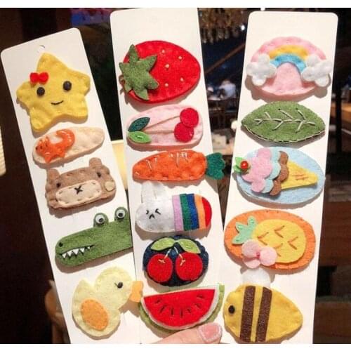 100pcs/lot DIY Simple Multi Felt Cartoon Animals Fruits Hair BB Clips Parent-child Hairpin Hair Styling Tools Accessories HA1423