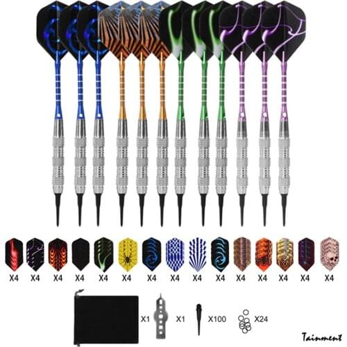 12Pcs/Set Tip Darts with Aluminum Nylon Shaft and 60Pcs Flights, 100× Dart Replacement-Set Fancy Darts Set for Club, Party Sport