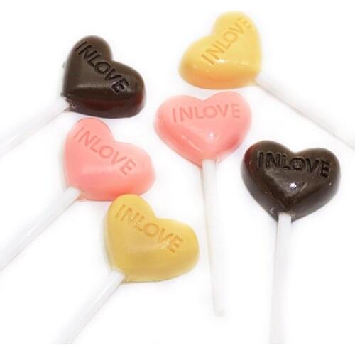 20/50pcs In love heart lollipop Resin Flat back Cabochon Simulation food Art Supply Decoration Charm DIY