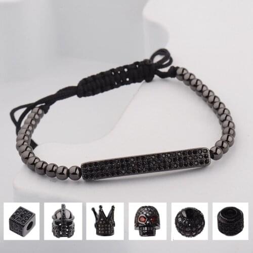 2020 New Black Diy Design Pave CZ Ball Charm Bracelet Men Women Braided Macrame Copper Beads Jewelry Gift For Men Women
