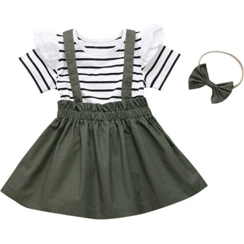 Kid Girl Casual Clothing Set 100% Cotton 3Pcs Baby Toddler Girls Kids Overalls Skirt +Headband+T shirt Clothes Outfits
