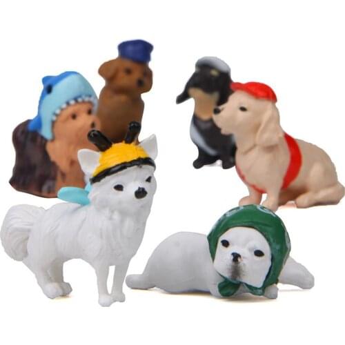 6Pcs Cute Hat Dog Puppy Model Figurine Desk Decor Miniature Landscape Accessory New