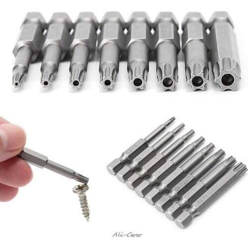 8 Pcs/Set 1/4 Inch 50mm T8-T40 Magnetic Torx Electric Screwdriver Bits Kit