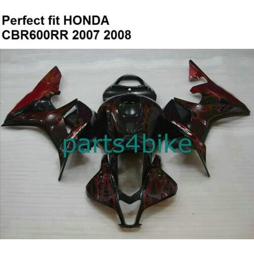 ABS plastic fairing for Honda CBR 600RR 07 08 red flames black fairings kit CBR600RR 2007 2008 SZ48
