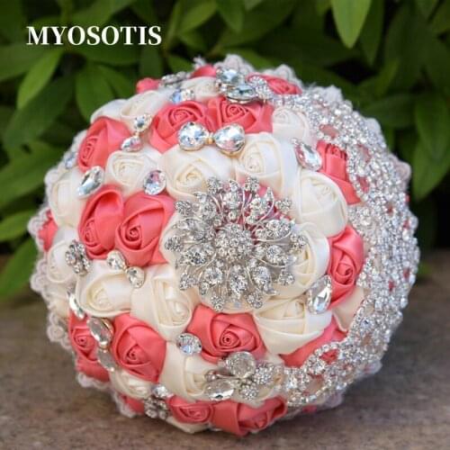 Rose Crystal Wedding Bouquet Beaded Brooch bouquet wedding accessories Bridesmaid artifical Wedding flowers Bridal Hand Bouquets