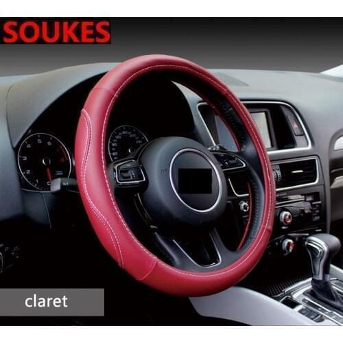 38CM Car Styling Genuine Leather Steering Wheel Cover For Audi A3 A4 B8 B6 A6 C6 A5 B7 Q5 C5 8P Q7 TT C7 8V A1 Q3 S3 A7 B9 8L A8