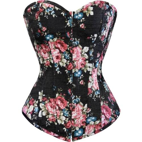 Floral Print Corset Gothic Steampunk Bodice Denim Sexy Lingerie Corsage Overbust Corsets and Bustiers Slimming Shaperwear S-2XL