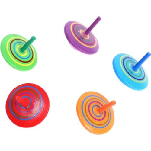 15PCS/Lot Handmade Craft Painted Wood Spinning Tops Kids Wooden Gyro Rotating Fun Flip Tops Random Colors Stress Relieve Toys