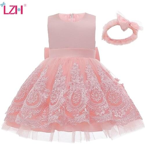 LZH Children Embroidery Lace Bowknot Dress for Girls Birthday Party Dress Baby Girls Princess Dress Flower Girls Wedding Dress