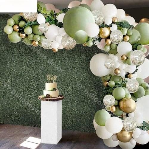 DIY Retro Green Balloons Arch Garland Kit White Gold Confetti Balloons Set for Wedding Birthday Baby Shower Party Decorations