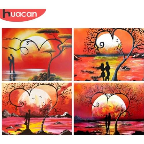 HUACAN Diamond Painting Full Square New Arrival Landscape Sunset Rhinestones Diy Diamond Embroidery Lovers Mosaic Decor For Home